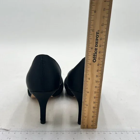 FSJ Black Mid Heels Pointed Toe Slip on Pumps D'Orsay Pleated Satin Shoes - Picture 5 of 8